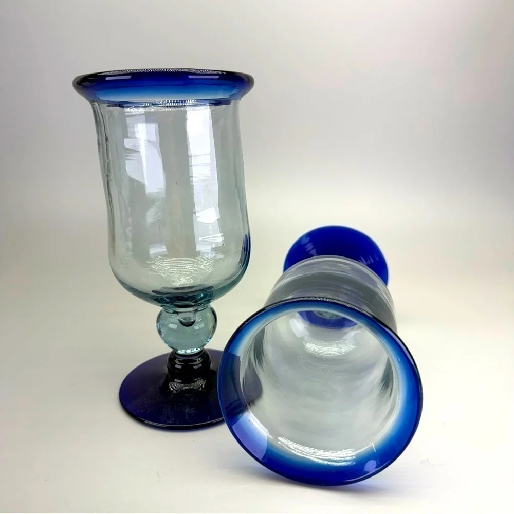 Handblown Mexican Cobalt Blue Goblets